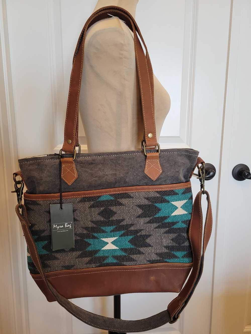 Myra Bag Brown & Teal Aztec Tote Bag NWT